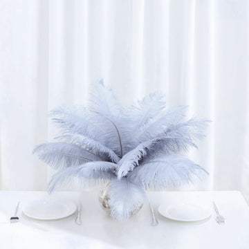 12 Pack Dusty Blue Natural Plume Real Ostrich Feathers, DIY Centerpiece Fillers 13"-15"