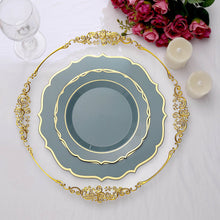 10 Pack 8 Inch Dusty Blue Plastic Dessert Salad Plates With Gold Scalloped Rim