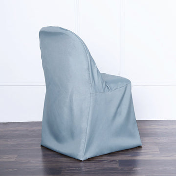 Elevate Your Event with the Dusty Blue Polyester Folding Round Chair Cover