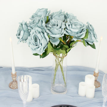 Dusty Blue Premium Silk Jumbo Rose Bouquet