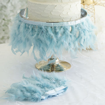 Dusty Blue Real Turkey Feather Fringe Trim With Satin Ribbon Tape 39"