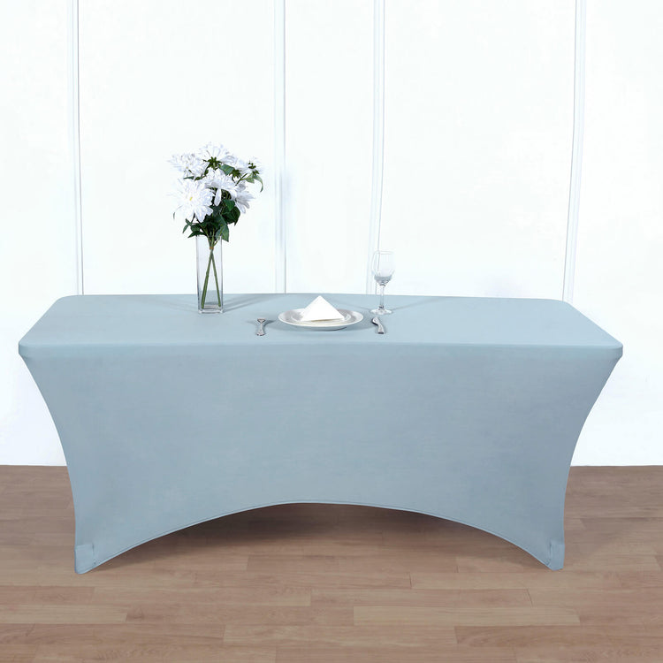 6ft Dusty Blue Spandex Stretch Fitted Rectangular Tablecloth
