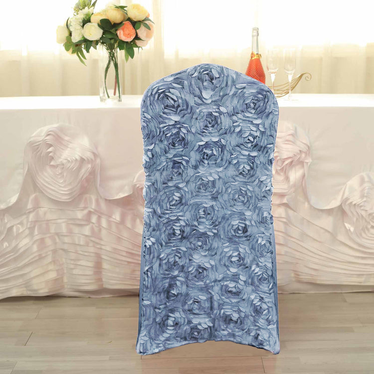 Dusty Blue Satin Spandex Banquet 3D Stretch Fitted Chair Cover#whtbkgd