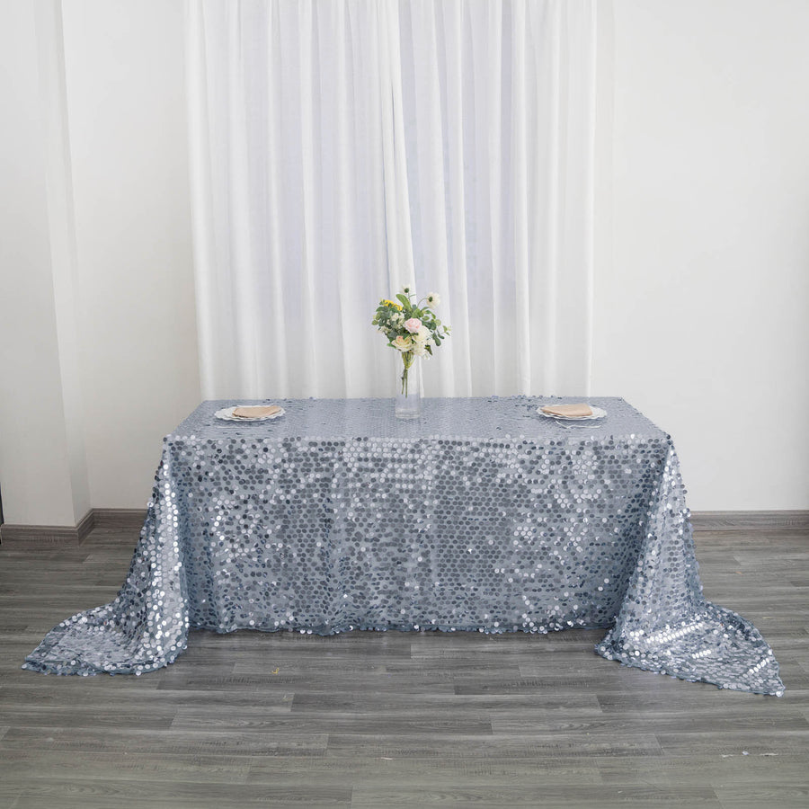 90 Inch x 156 Inch Dusty Blue Sequin Tablecloth