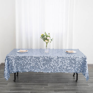 Dusty Blue Seamless Big Payette Sequin Rectangle Tablecloth 60"x102"