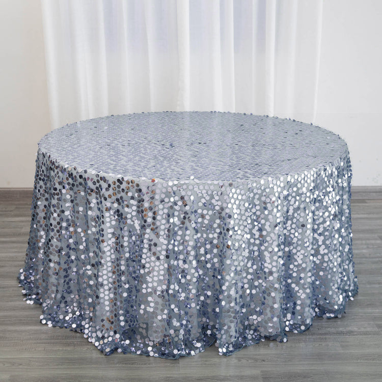 120 Inch With Big Payette Sequin Round Tablecloth Dusty Blue