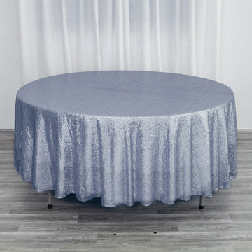 Dusty Blue Seamless Premium Sequin Round Tablecloth 108"