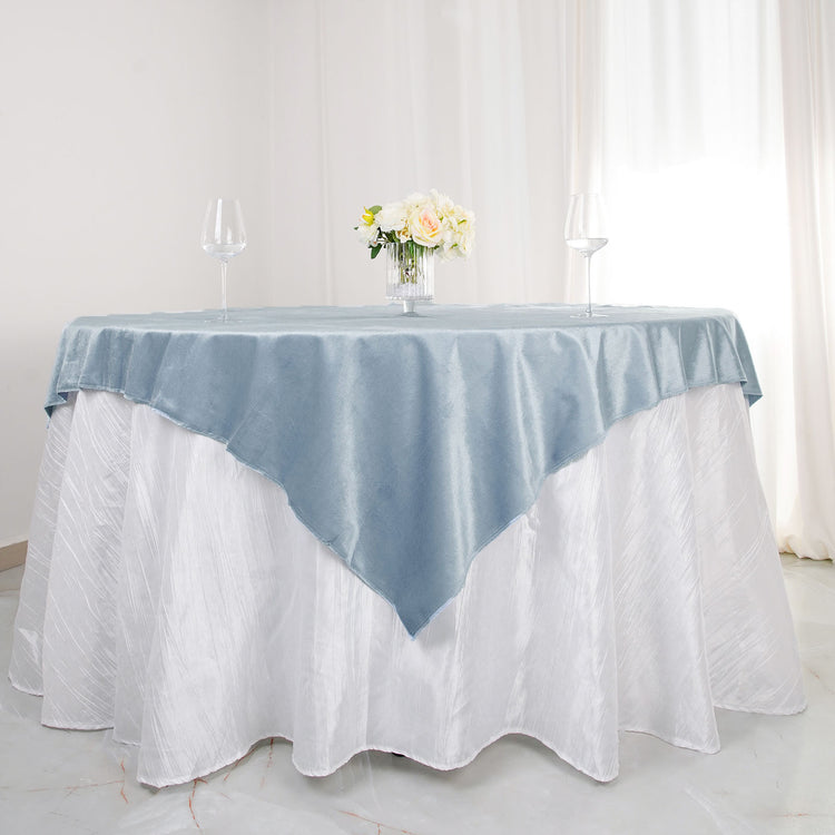 54 Inch x 54 Inch Reusable Dusty Blue Seamless Premium Square Velvet Material Table Overlay