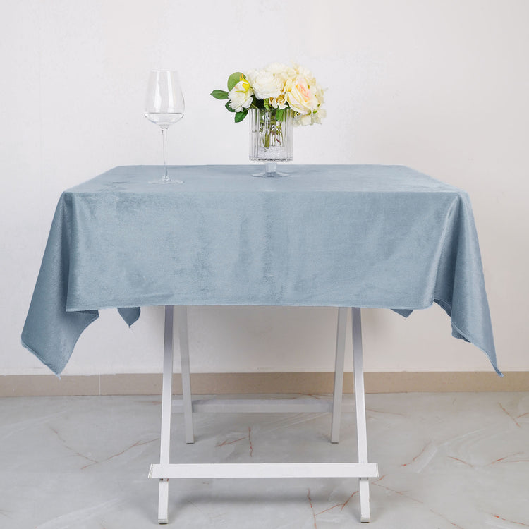 54 Inch x 54 Inch Reusable Dusty Blue Seamless Premium Square Velvet Material Tablecloth