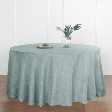 120" Dusty Blue Seamless Round Tablecloth, Linen Table Cloth With Slubby Textured, Wrinkle Resistant