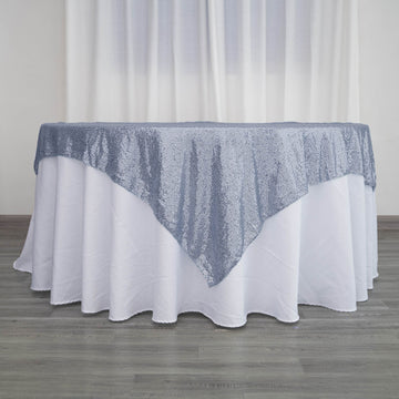 Dusty Blue Sequin Sparkly Square Table Overlay 72"x72"