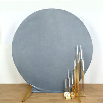 Dusty Blue Soft Velvet Fitted Round Wedding Arch Backdrop Cover 7.5ft