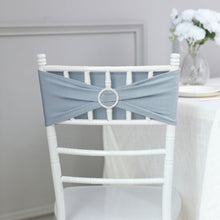 5 Pack Dusty Blue Spandex Chair Sashes With Silver Diamond Ring Buckle