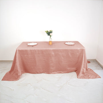 Dusty Rose Accordion Crinkle Taffeta Seamless Rectangular Tablecloth 90"x132"