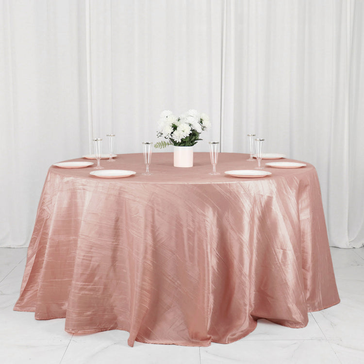 Dusty Rose Seamless Round Tablecloth 132 Inch Crinkle Taffeta
