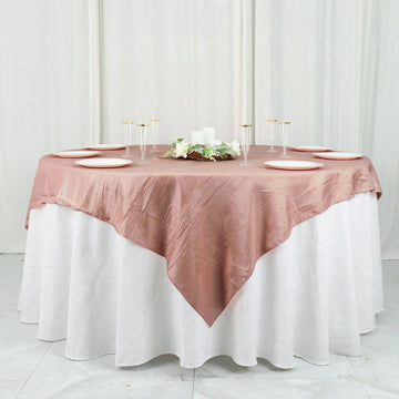 Dusty Rose Accordion Crinkle Taffeta Table Overlay, Square Tablecloth Topper 72"x72"