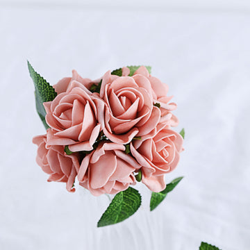 24 Roses | 2" Dusty Rose Artificial Foam Flowers With Stem Wire and Leaves