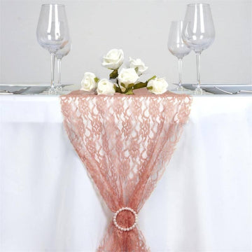 Dusty Rose Floral Lace Table Runner 12"x108"