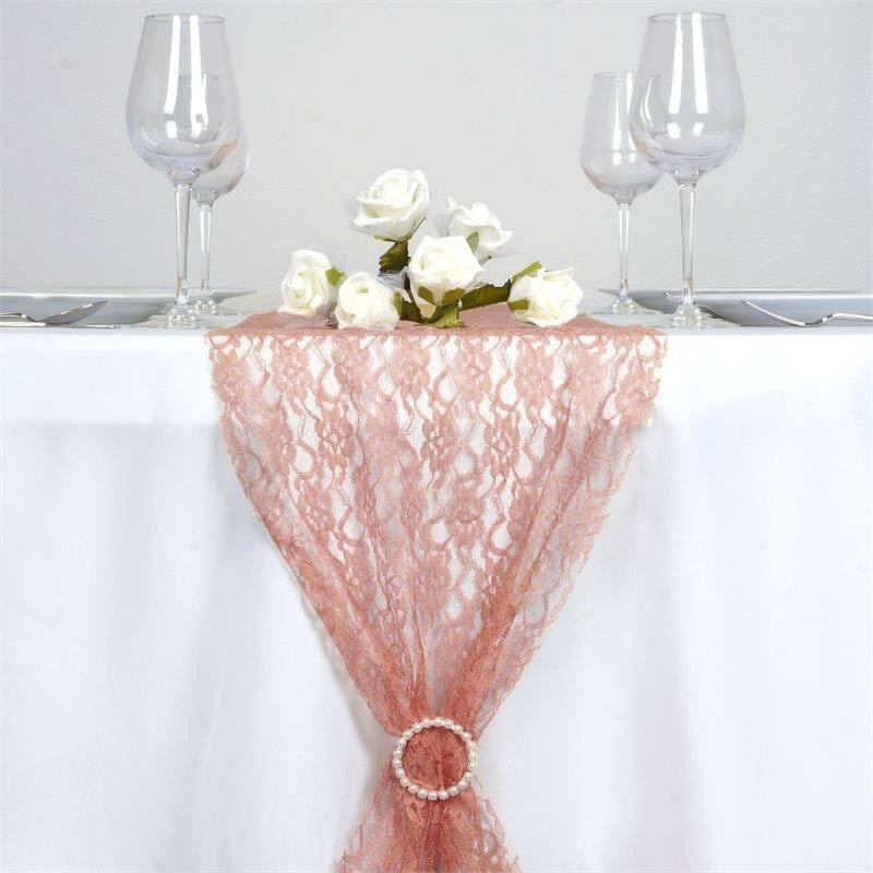 Dusty Rose Floral Lace Table Runner 12 Inch x 108 Inch