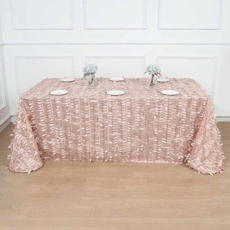 Dusty Rose Taffeta Rectangle Tablecloth 3D Leaf Petals - 90 Inch x 132 Inch 