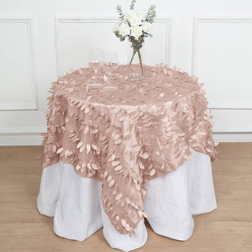 Create Unforgettable Memories with the Dusty Rose 3D Leaf Petal Taffeta Fabric Seamless Square Table Overlay