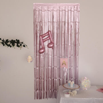 Dusty Rose Metallic Tinsel Foil Fringe Doorway Curtain Party Backdrop 8ft