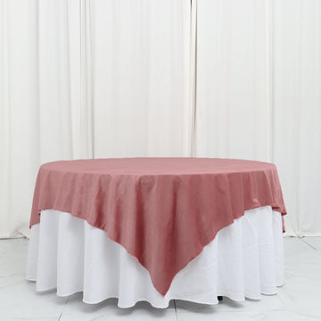 Dusty Rose Premium Velvet Table Overlay, Square Tablecloth Topper 72"x72"