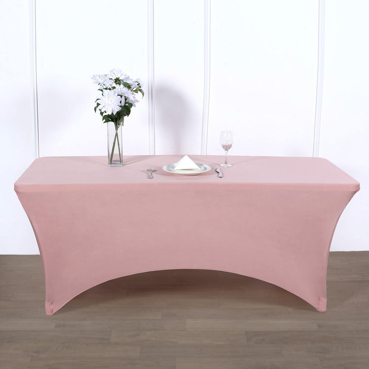 6ft Dusty Rose Spandex Stretch Fitted Rectangular Tablecloth