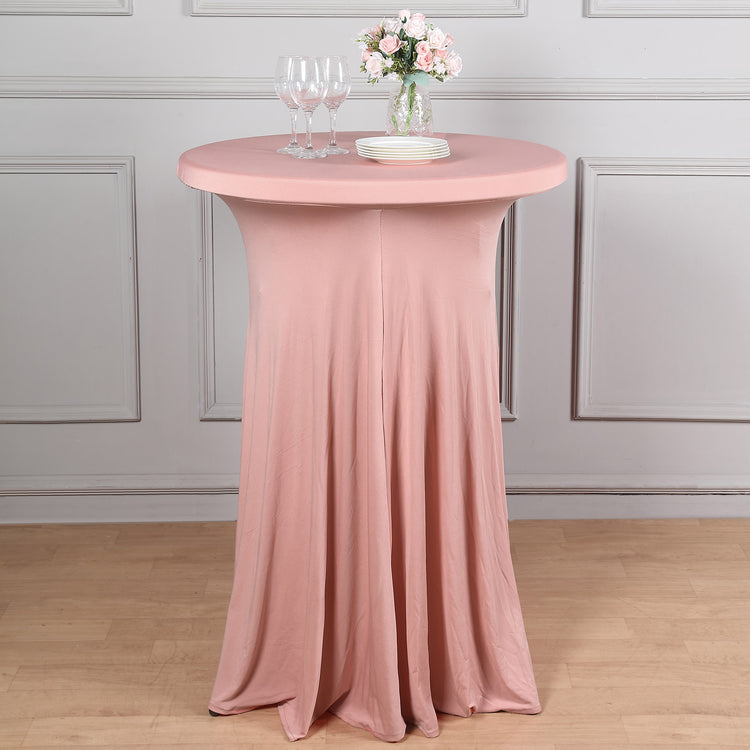 Dusty Rose Round Spandex Table Cover With Wavy Drapes