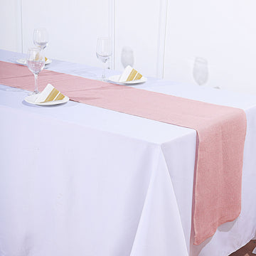Dusty Rose Rustic Burlap Table Runner, Boho Chic Jute Linen Tabletop Decor 14"x108"