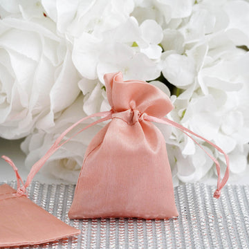 Elegant Dusty Rose Satin Drawstring Wedding Party Favor Gift Bags