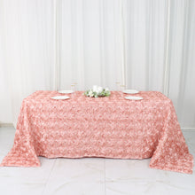 90 Inch x 132 Inch Rectangle Dusty Rose Satin Table Overlay with 3D Rosette Design