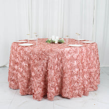 Dusty Rose Grandiose 3D Rosette Satin Round Tablecloth 120 Inch
