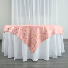 54 Inch x 54 Inch Dusty Rose Polyester Table Overlay Featuring Gold Foil Geometric Pattern