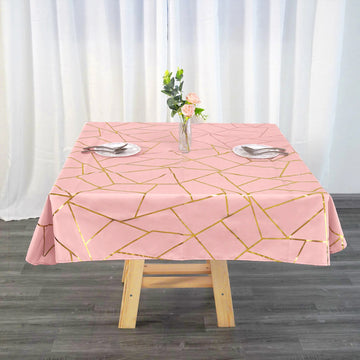 Dusty Rose Seamless Polyester Square Tablecloth With Gold Foil Geometric Pattern 54"x54"