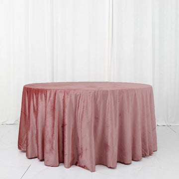 Dusty Rose Seamless Premium Velvet Round Tablecloth, Reusable Linen 120"