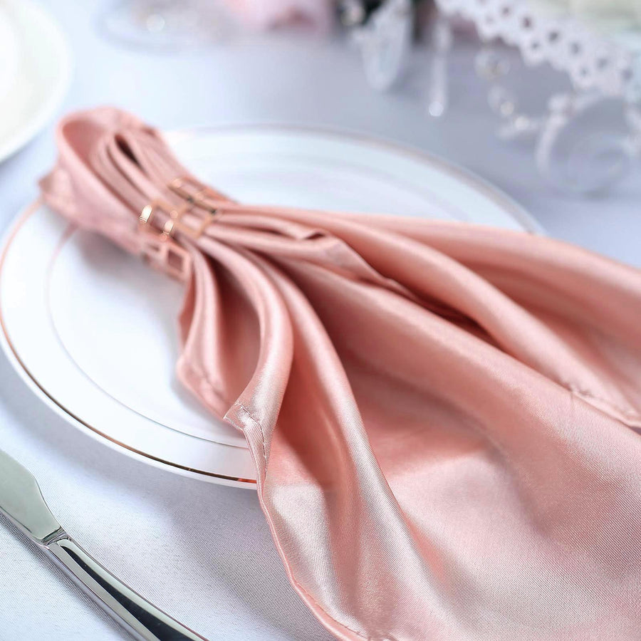 5 Pack Dusty Rose Seamless Satin Wrinkle Resistant Cloth Dinner Napkins 20 Inch x 20 Inch 