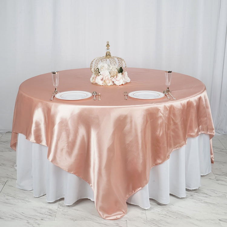 90 Inch x 90 Inch Dusty Rose Seamless Satin Square Tablecloth Overlay