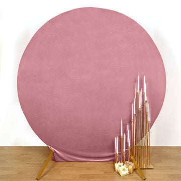 Dusty Rose Soft Velvet Fitted Round Wedding Arch Backdrop Cover 7.5ft