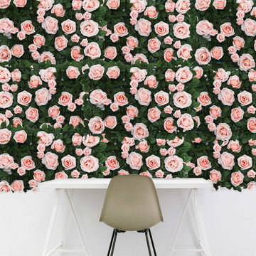 3 Sq ft. Easy-Install Blush Silk Rose Flower Mat Wall Panel Backdrop