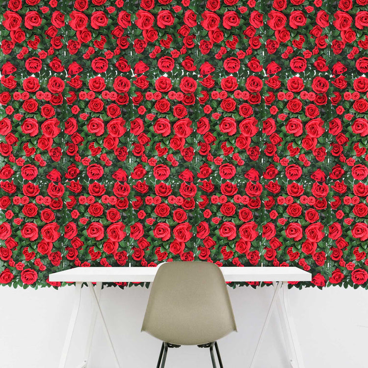 3 Square Feet Red Silk Flower Mat Wall Panel Backdrop