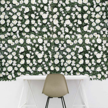 Easy-Install White Silk Rose Flower Mat Wall Panel Backdrop 3 Sq ft.