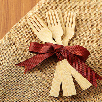 25 Pack | 7" Eco Friendly Bamboo Disposable Picnic Forks, Cutlery