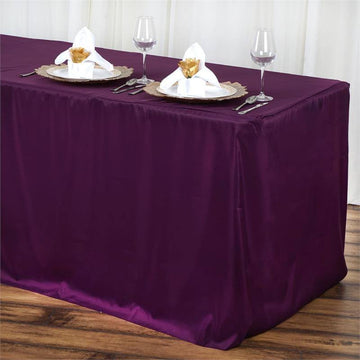 Eggplant Fitted Polyester Rectangular Table Cover 6ft
