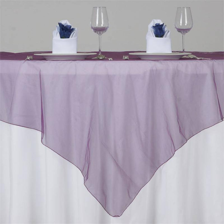 72 Inch x 72 Inch Eggplant Square Organza Table Overlay#whtbkgd