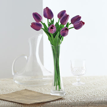 10 Stems | 13" Eggplant Real Touch Artificial Foam Tulip Flowers