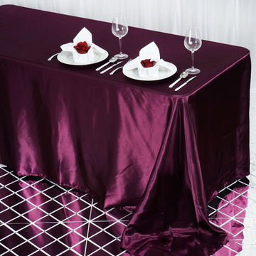 90"x132" Eggplant Satin Seamless Rectangular Tablecloth