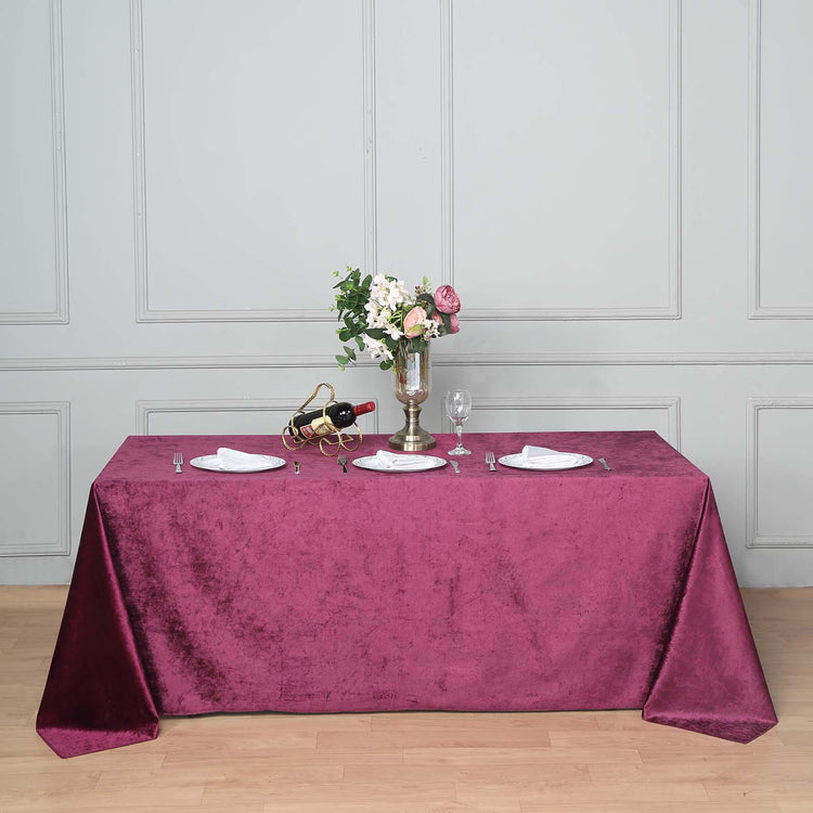90inch x132inch Eggplant Seamless Premium Velvet Rectangle Tablecloth, Reusable Linen