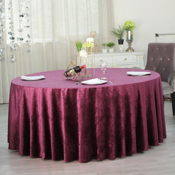 120" Eggplant Seamless Premium Velvet Round Tablecloth, Reusable Linen