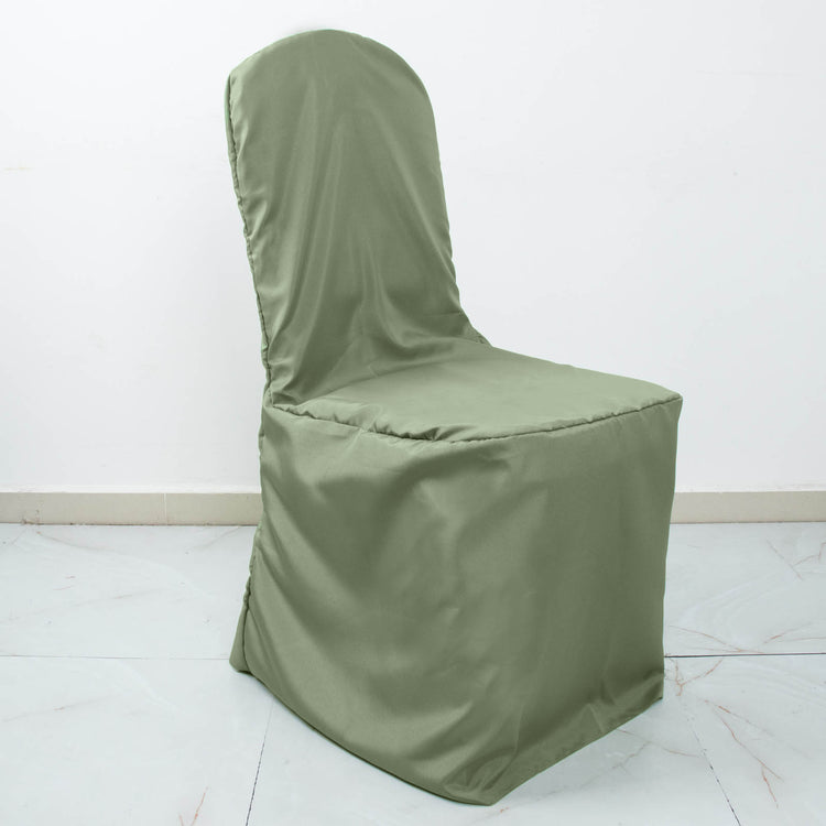 Eucalyptus Sage Green Polyester Banquet Chair Cover, Reusable Stain Resistant Chair Cover